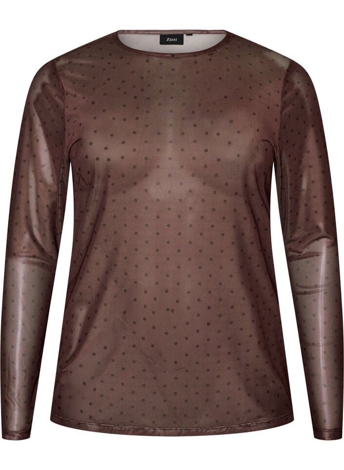 Bluse aus Mesh mit Print, Braun, Packshot image number 0