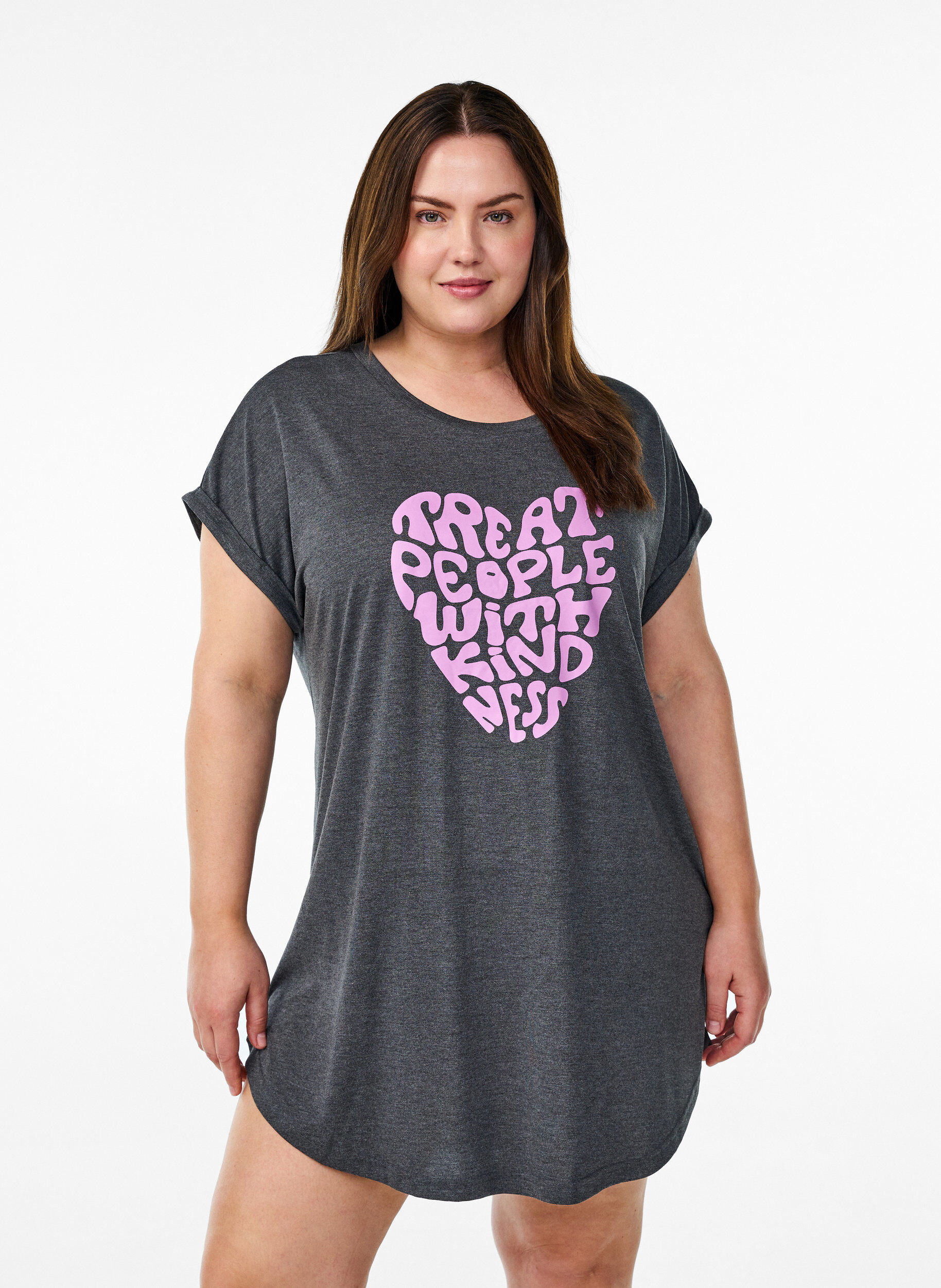 Kurz&auml;rmliges Nachthemd mit Textdruck, Schwarz, Model