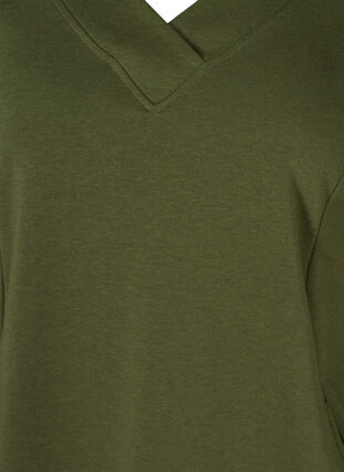 Sweatshirt-Kleid mit V-Ausschnitt, Khaki Green , Packshot image number 2
