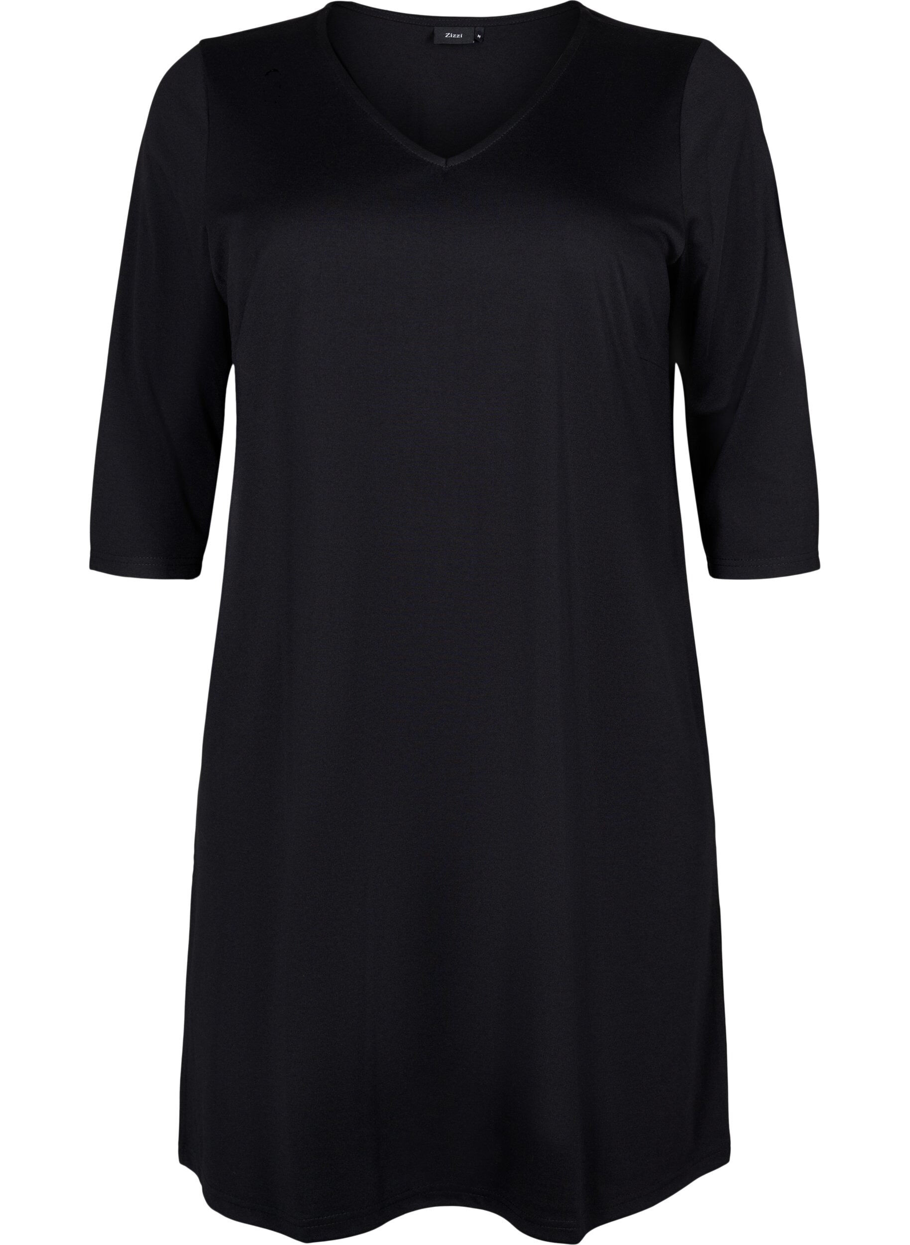 ZizziEinfarbiges Kleid mit V-Ausschnitt und 3/4 &Auml;rmeln, Black, Packshot image number 0