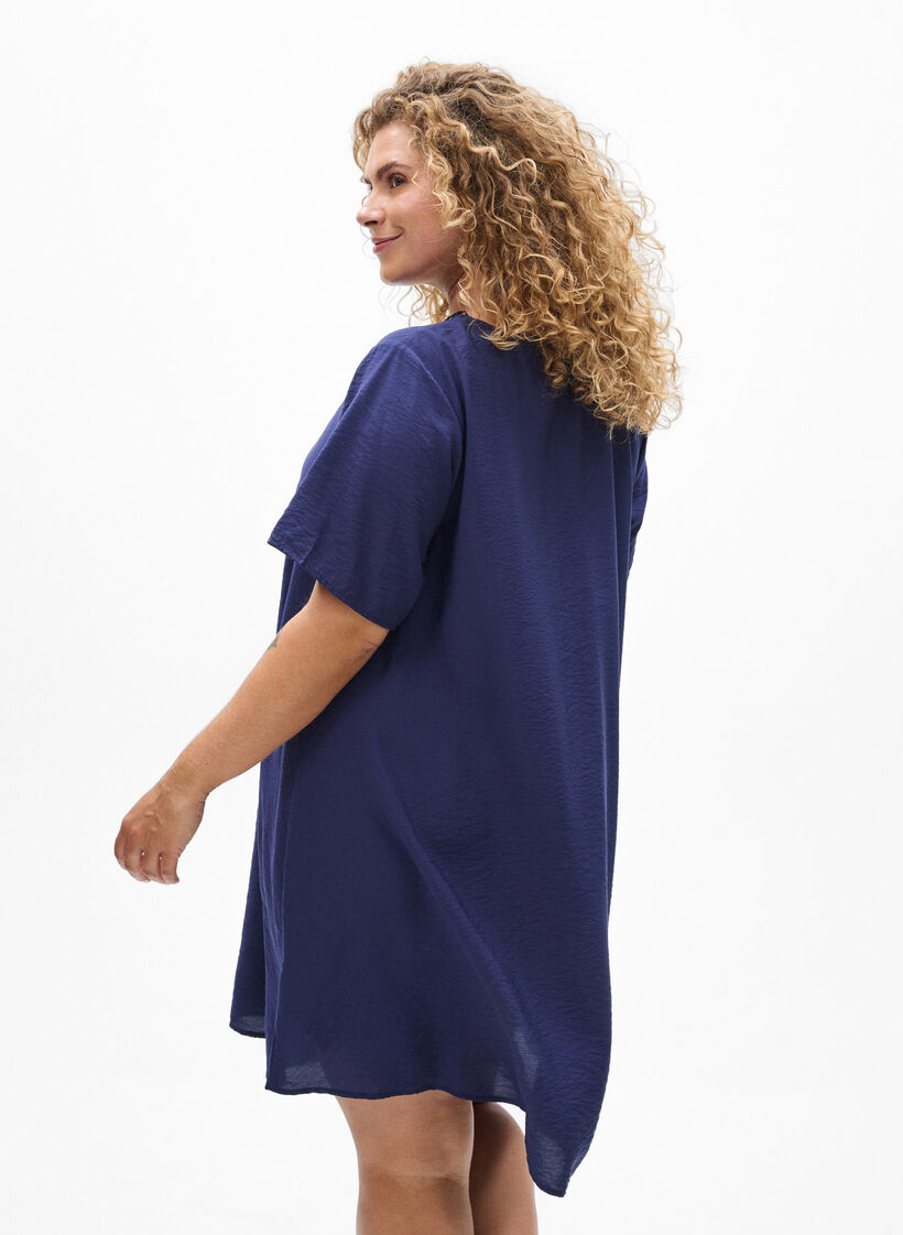 A-Linien-Kleid aus Viskose mit kurzen Ärmeln, Blau, Model image number 2