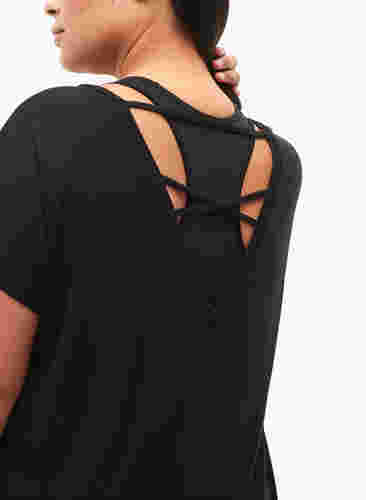 Kurzärmelige Trainingsbluse mit tiefem Rückenausschnitt, Black, Model image number 1