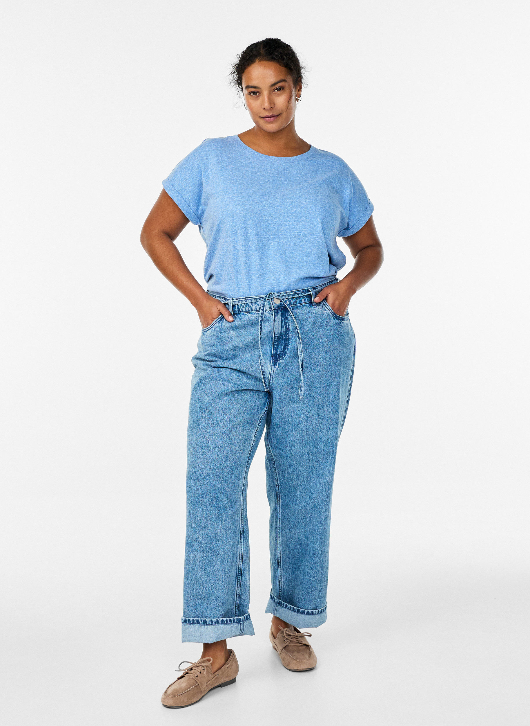 ZizziMelange T-Shirt mit kurzen &Auml;rmeln, Blau, Model image number 1