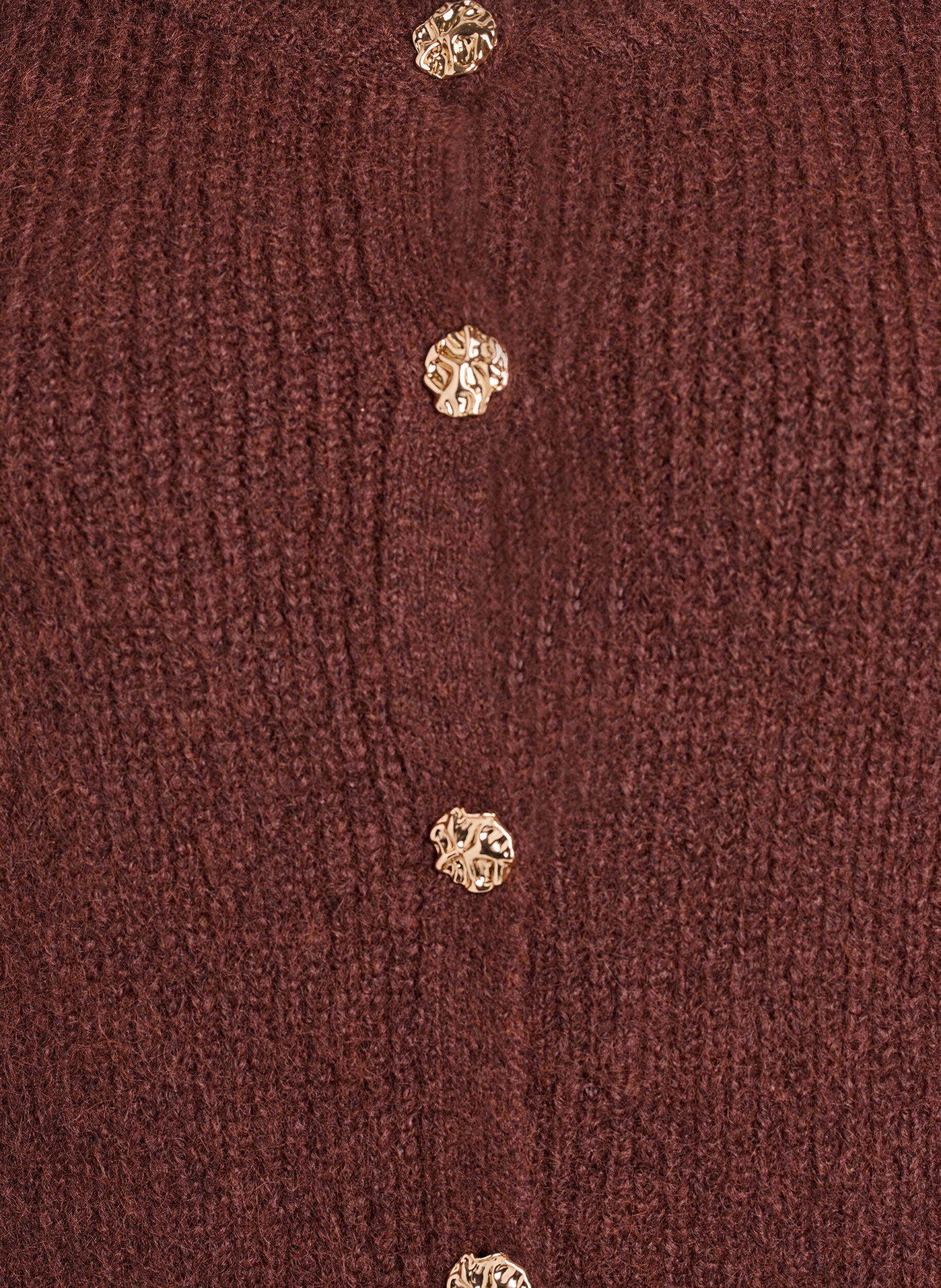 ZizziKurzer Cardigan mit 3/4-&Auml;rmeln und goldenen, strukturierten Kn&ouml;pfen, Braun, Packshot image number 2