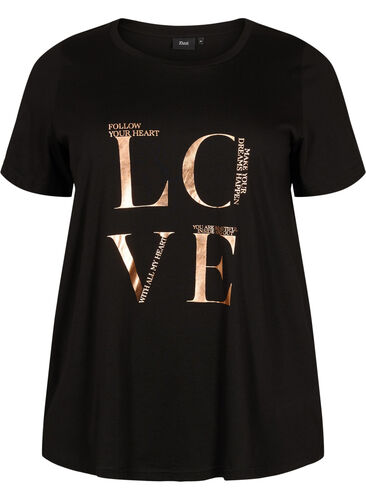 Kurzärmeliges T-Shirt aus Baumwolle mit Druck, Black W. Love , Packshot image number 0