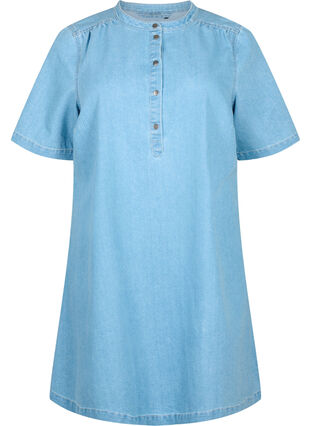 A-förmiges Jeanskleid mit kurzen Ärmeln, Light blue denim, Packshot image number 0