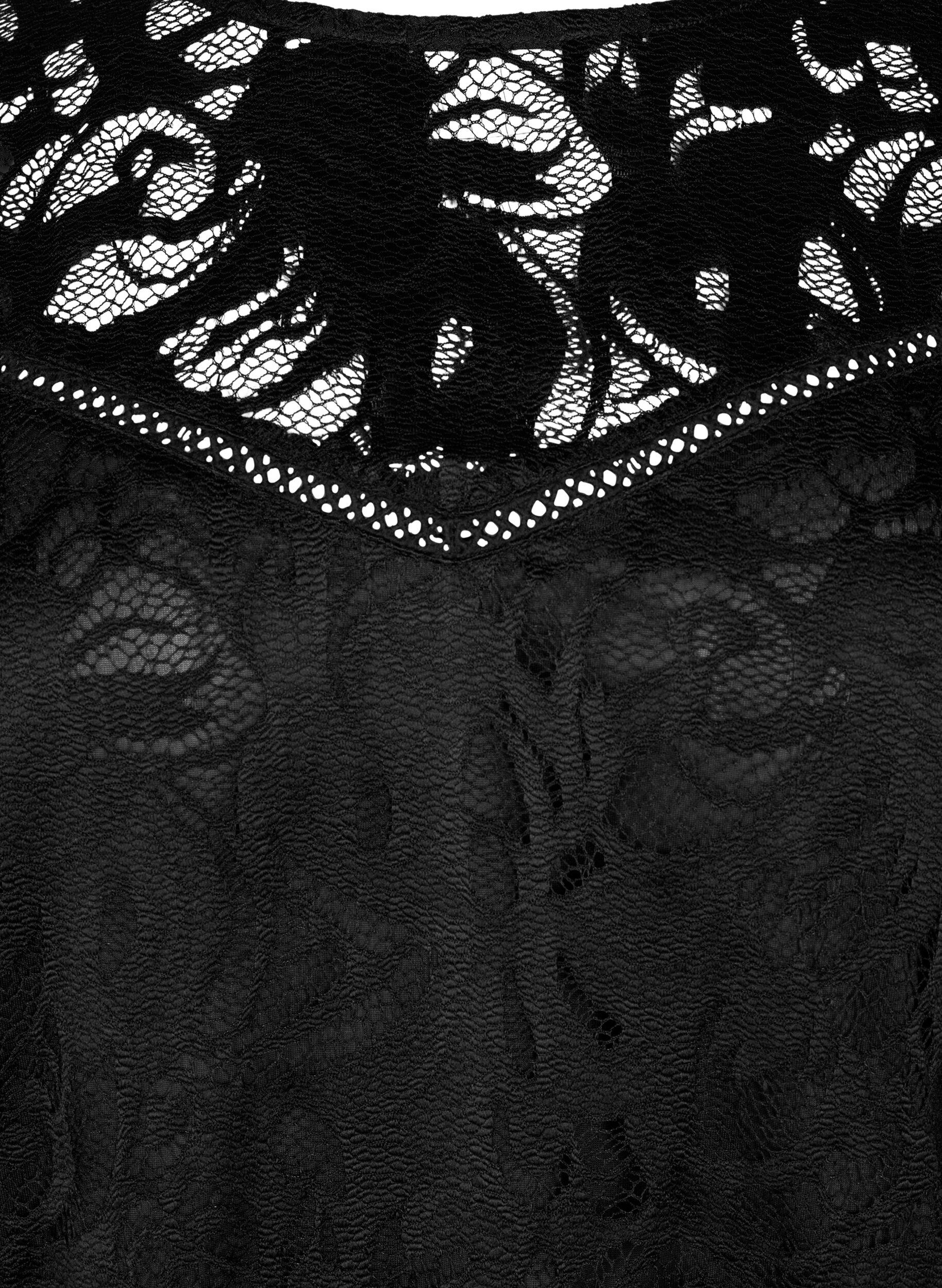 ZizziBluse mit Spitze und kurzen &Auml;rmeln, Black, Packshot image number 2