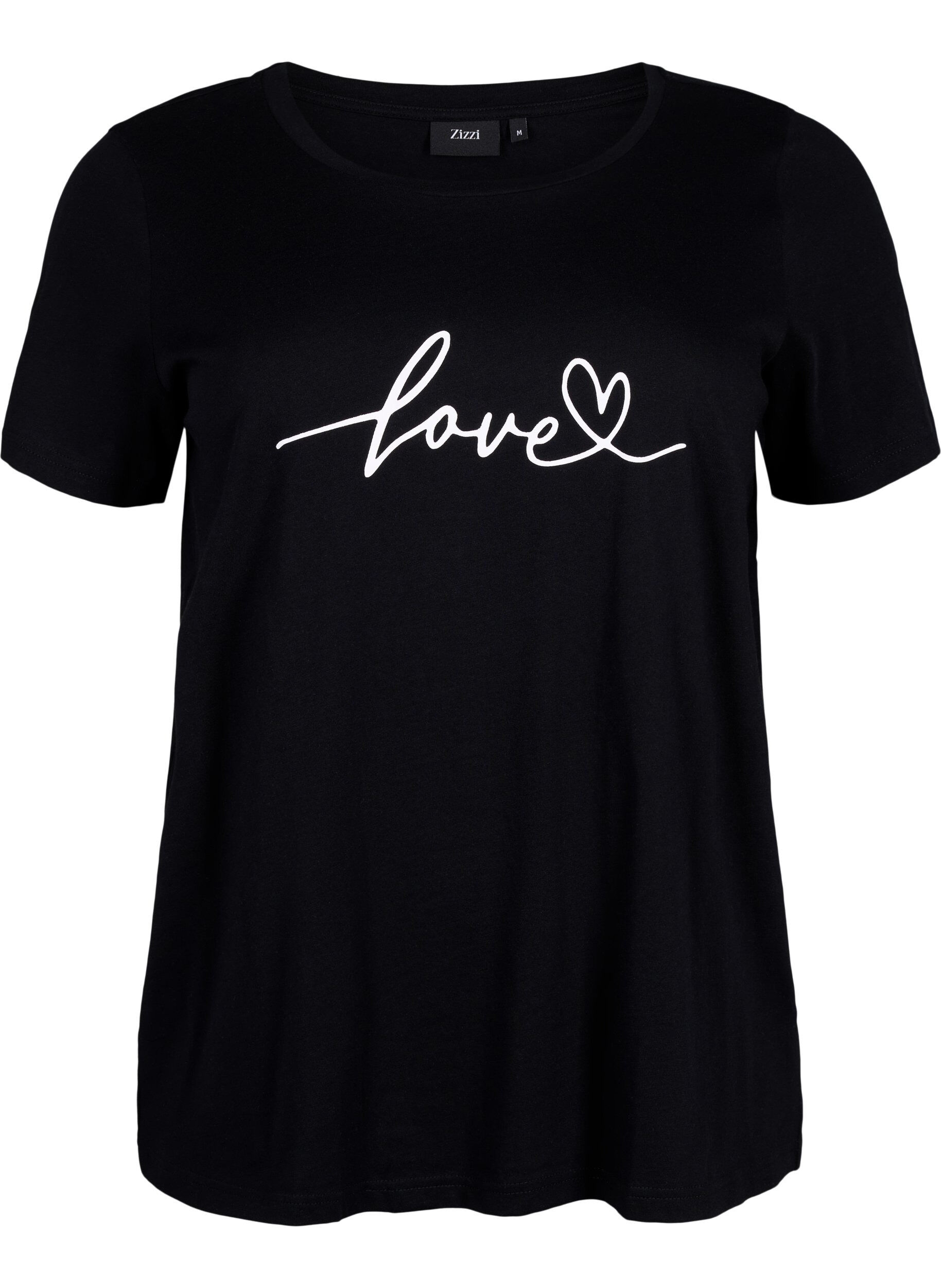 ZizziT-Shirt aus Baumwolle mit Rundhalsausschnitt und Aufdruck, Black W. Love, Packshot image number 0