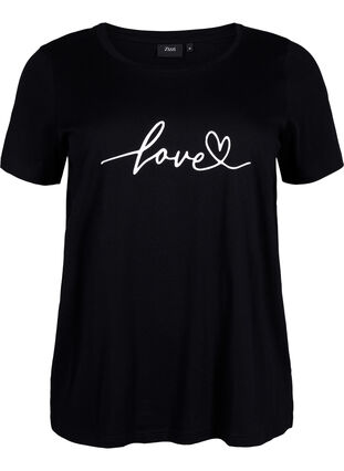 T-Shirt aus Baumwolle mit Rundhalsausschnitt und Aufdruck, Black W. Love, Packshot image number 0