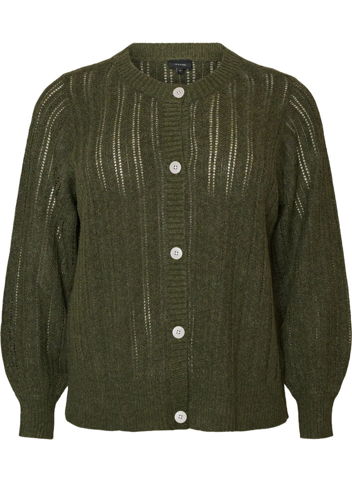 Strickjacke mit Lochmuster, Gr&uuml;n, Packshot image number 0