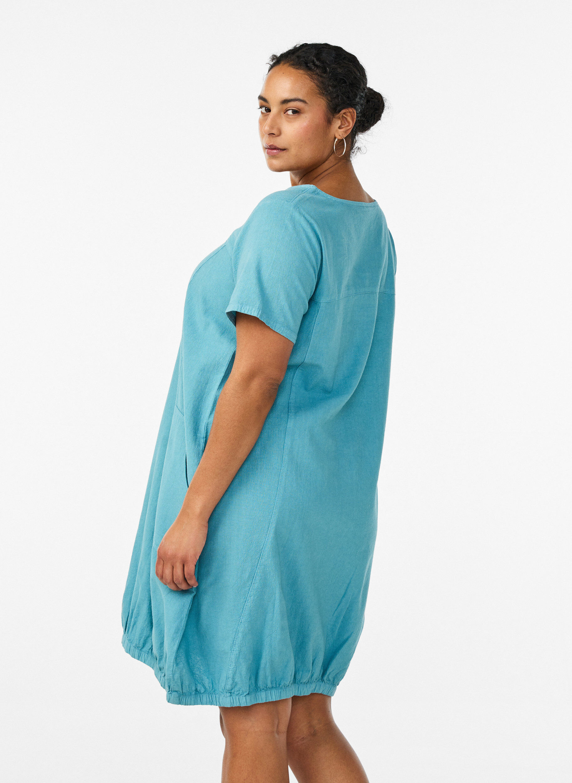 ZizziKurzarm Kleid aus Baumwolle, Blau, Model image number 2