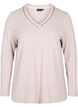 Bluse mit V-Ausschnitt und langen Ärmeln, Beige, Packshot image number 0