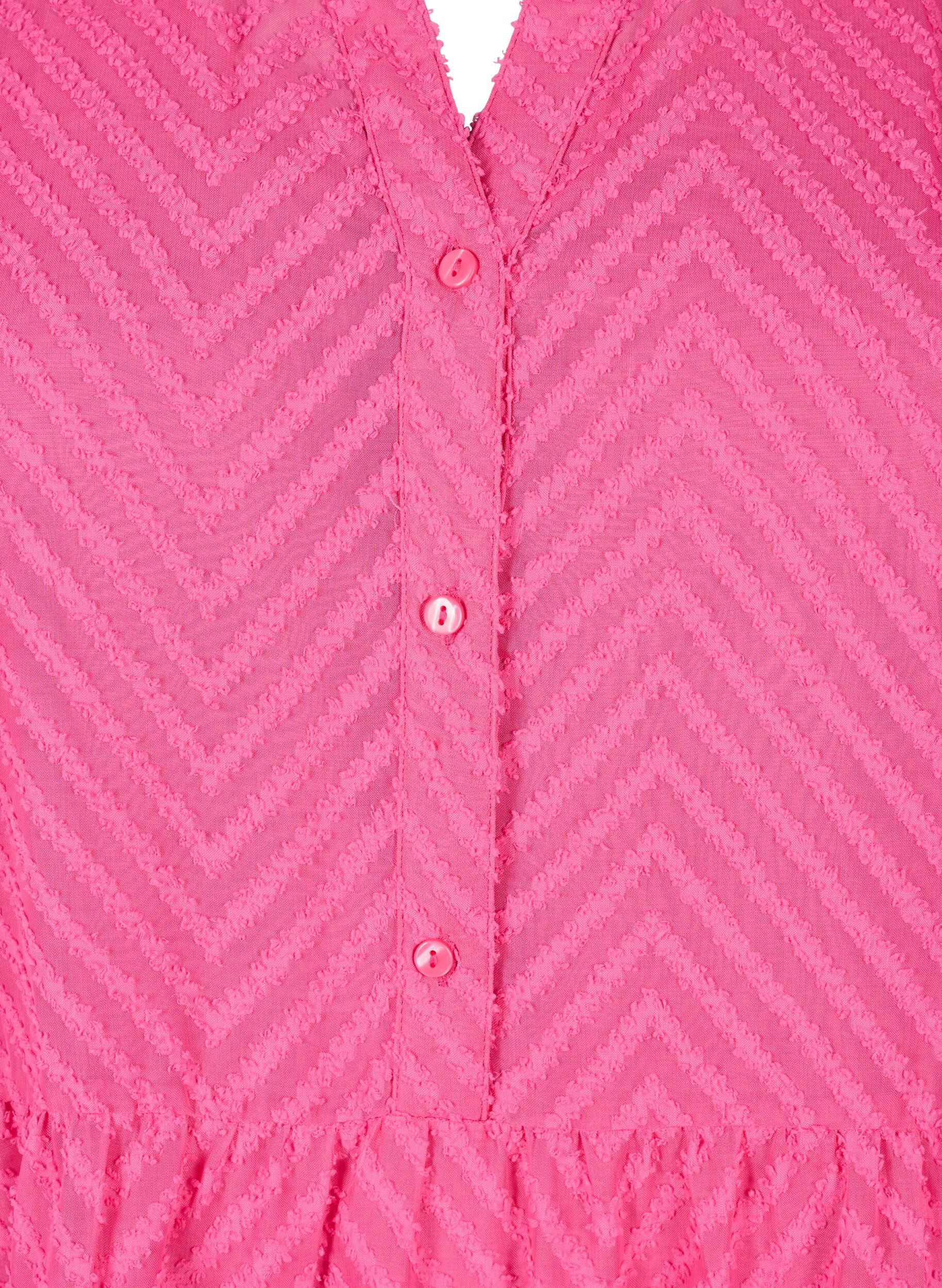 ZizziStrukturiertes kurzes Kleid mit R&uuml;schenkragen, Magenta, Packshot image number 2