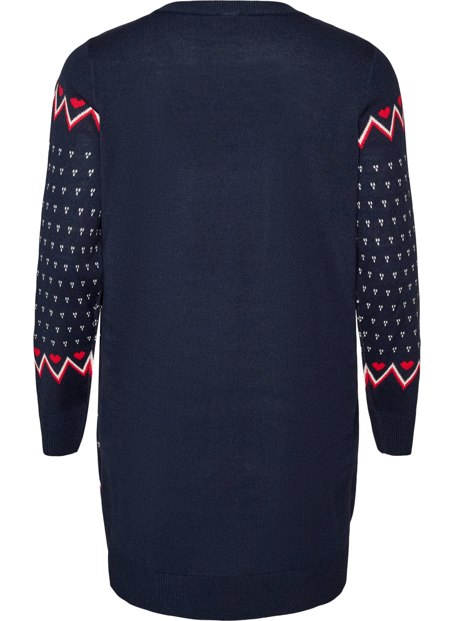 ZizziKurzes Strickkleid mit Weihnachtsmotiv, Blau, Packshot image number 1