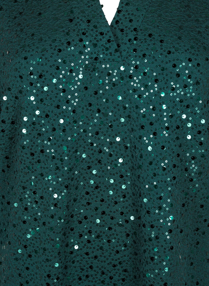 Paillettenkleid mit V-Ausschnitt und 3/4-Ärmeln, Rain Forest, Packshot image number 2