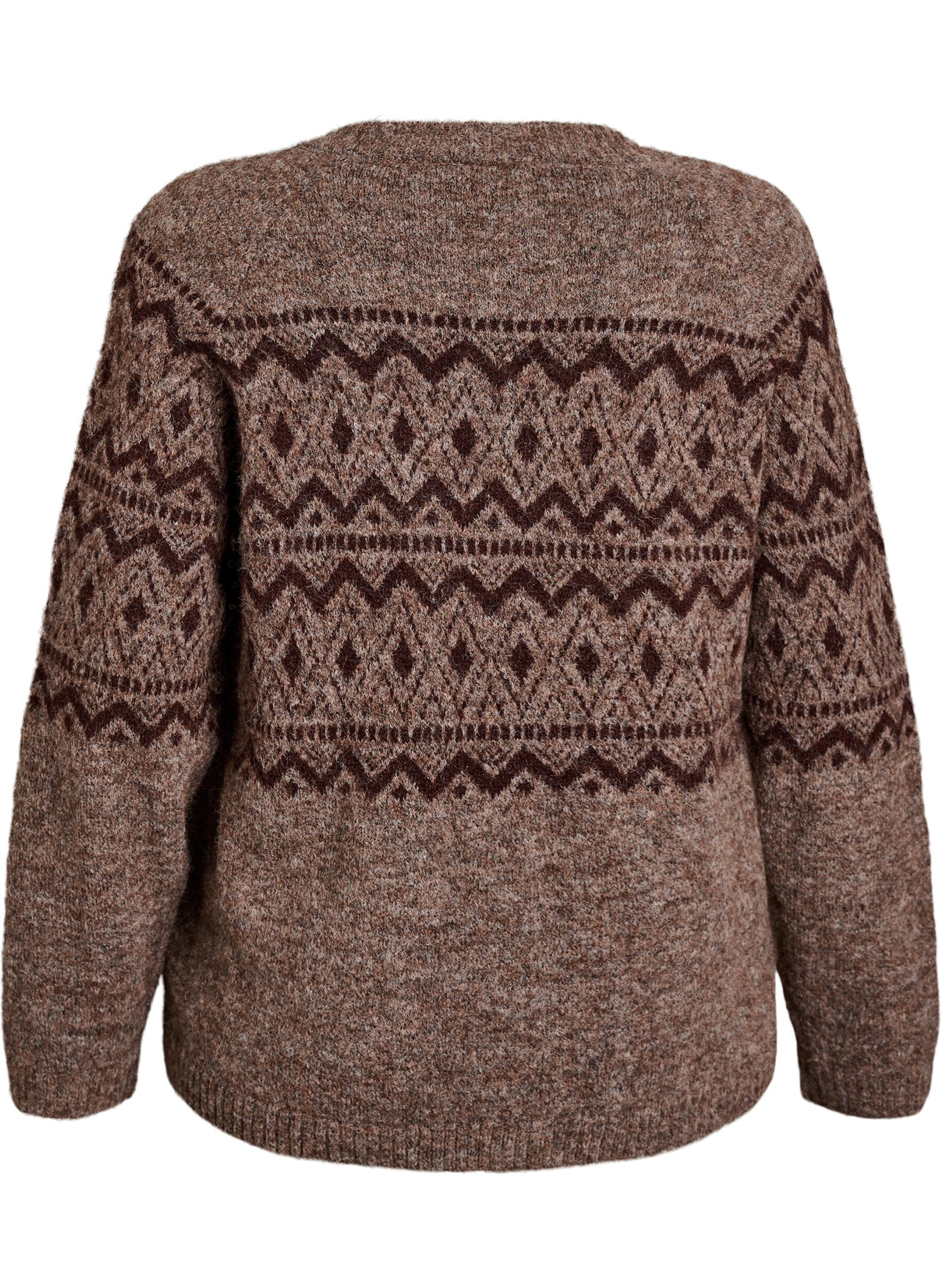 ZizziStrickjacke mit Jacquardmuster, Braun, Packshot image number 1