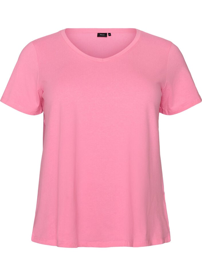Einfarbiges basic T-Shirt aus Baumwolle, Pink, Packshot image number 0