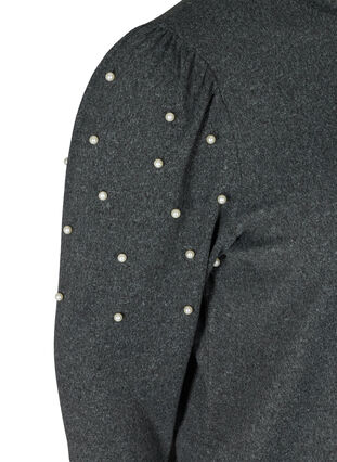 Melierte Bluse mit Puffärmeln und Perlen, Dark Grey Melange, Packshot image number 3