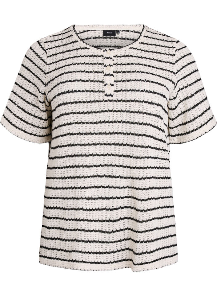 Gestrickte Jerseybluse mit Streifenmuster, Schwarz, Packshot image number 0