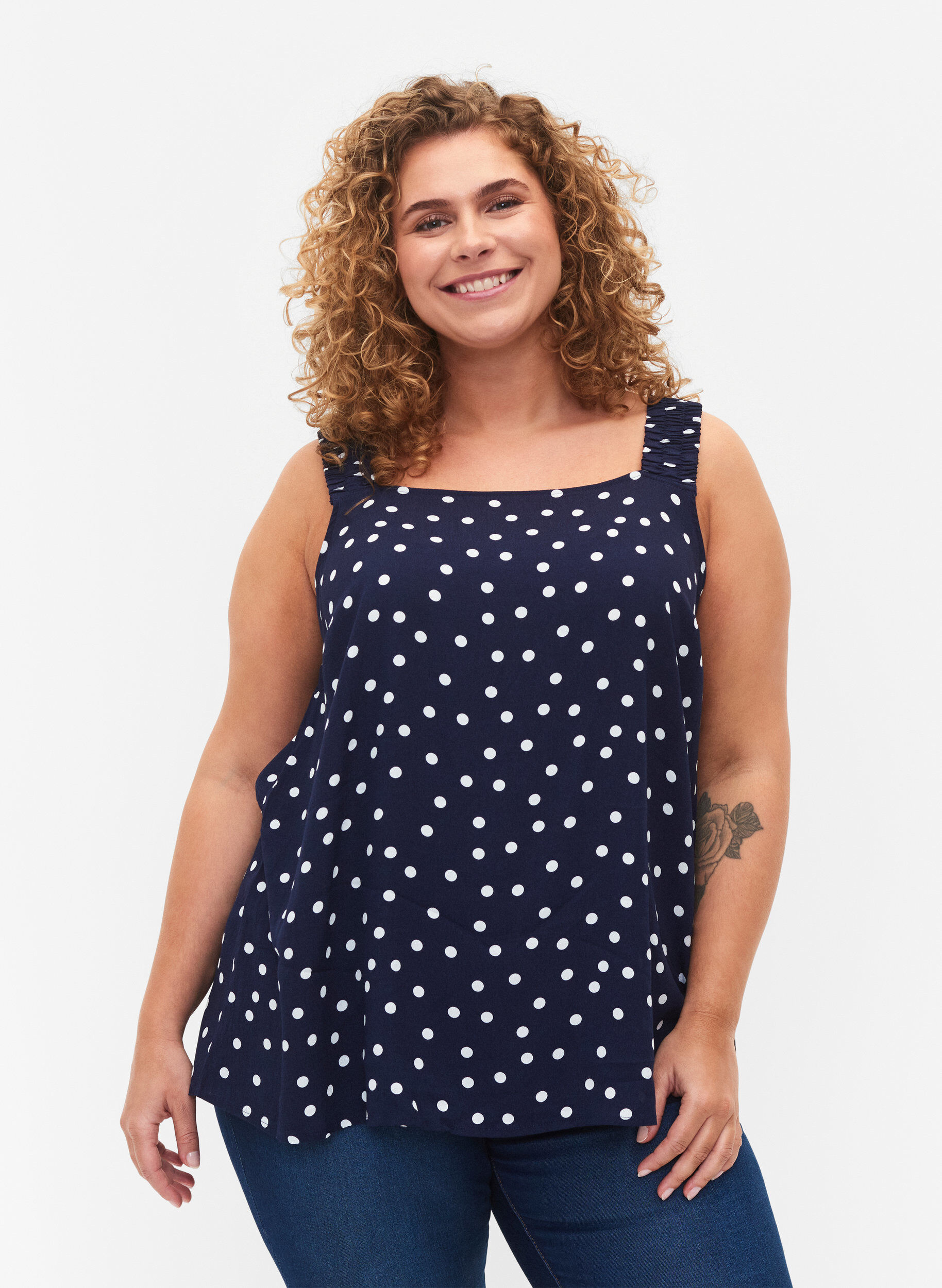 ZizziBedrucktes Viskosetop mit A-Linie, Peacoat Dot, Model image number 0