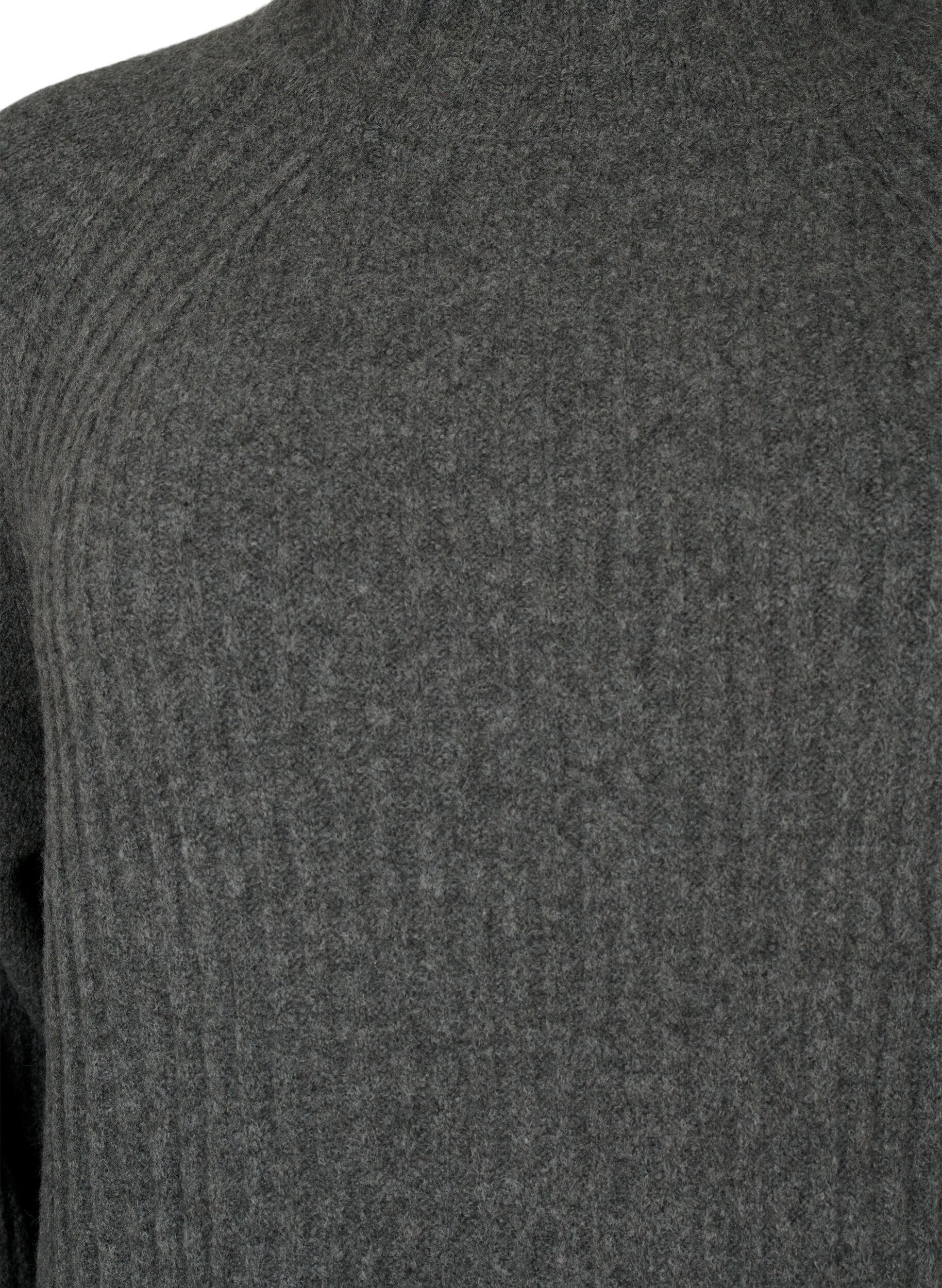 ZizziGeripptes Strickkleid mit Rollkragen, Dark Grey Melange, Packshot image number 2