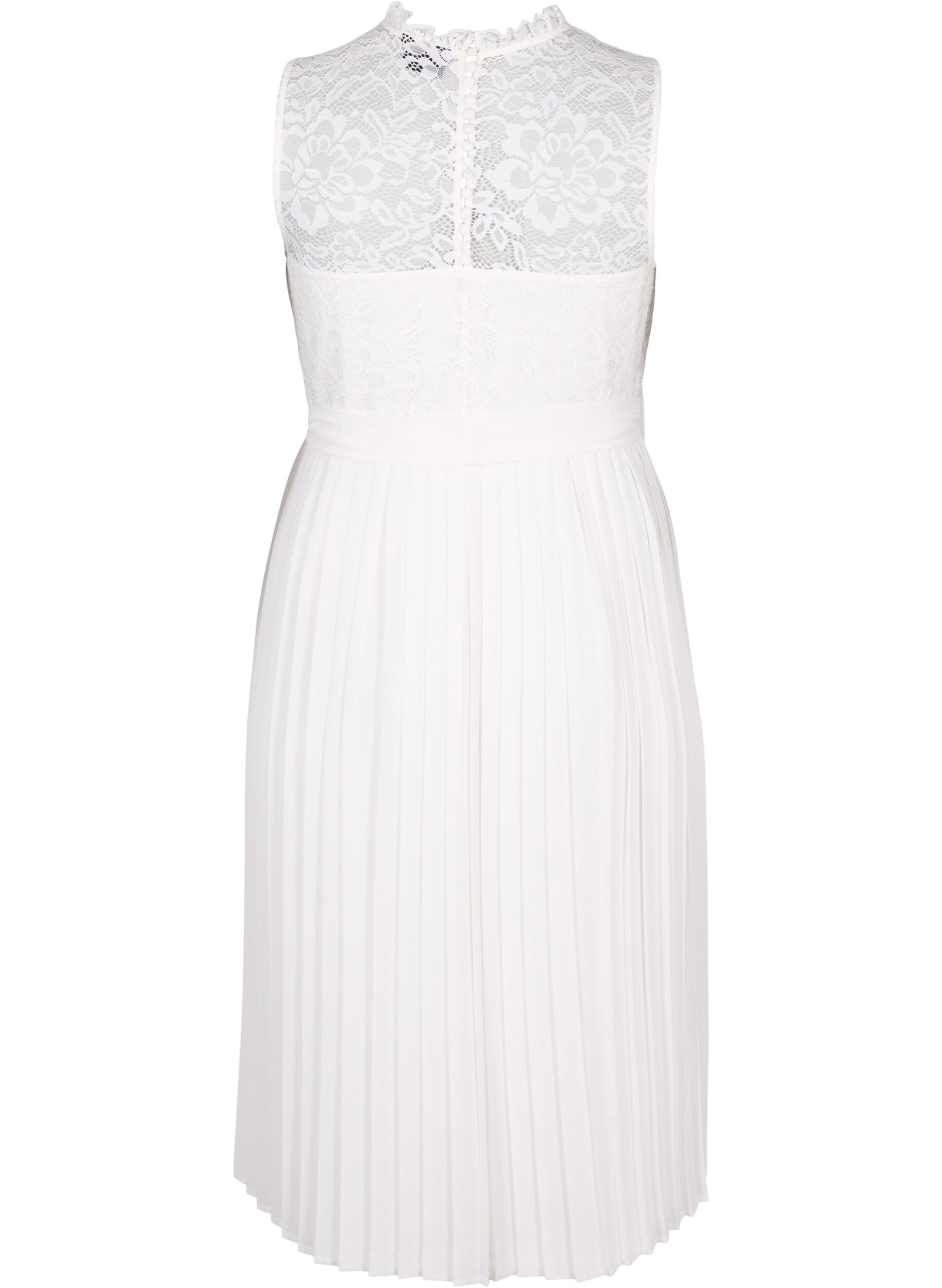 Zizzi&Auml;rmelloses Kleid mit Spitze und Falten, Bright White, Packshot image number 1