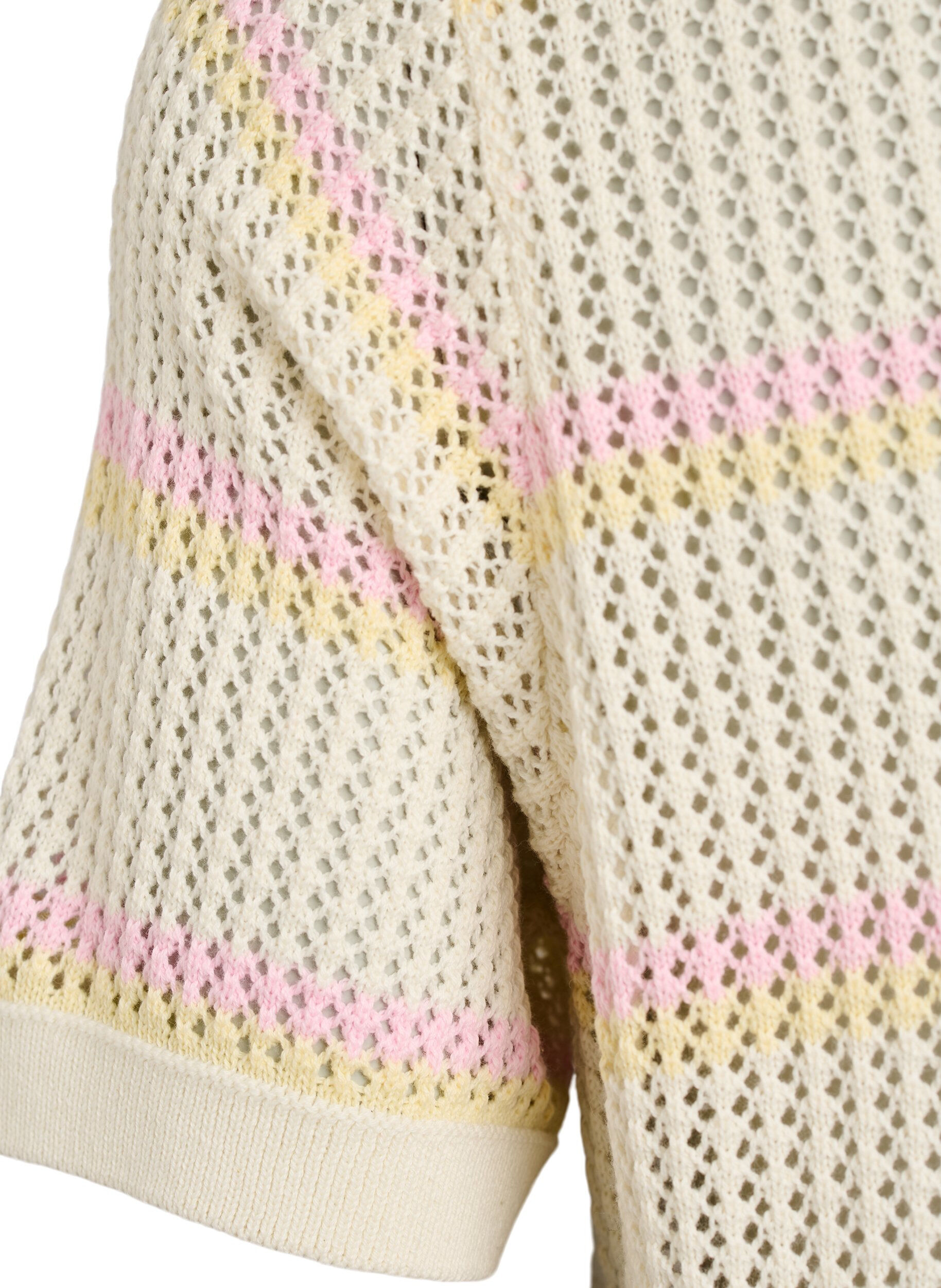 ZizziStrick-Polo mit Lochstickerei und Streifen, Wei&szlig;, Packshot image number 3