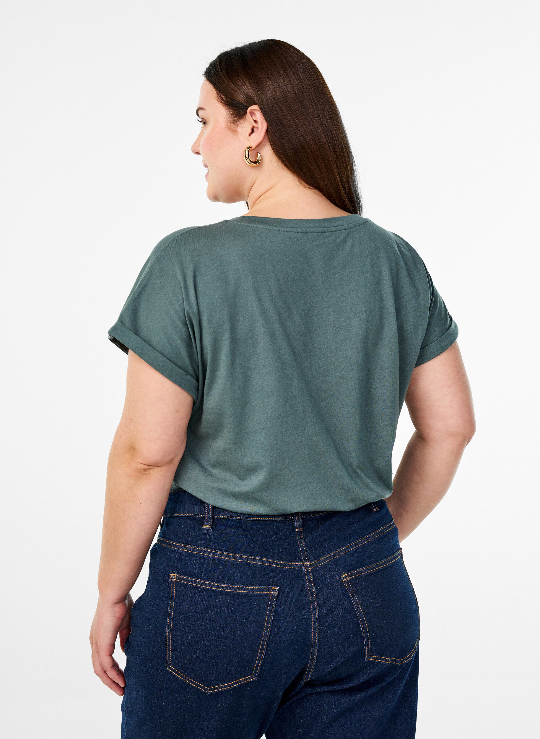 ZizziKurz&auml;rmliges T-Shirt aus einer Baumwollmischung, Gr&uuml;n, Model image number 2