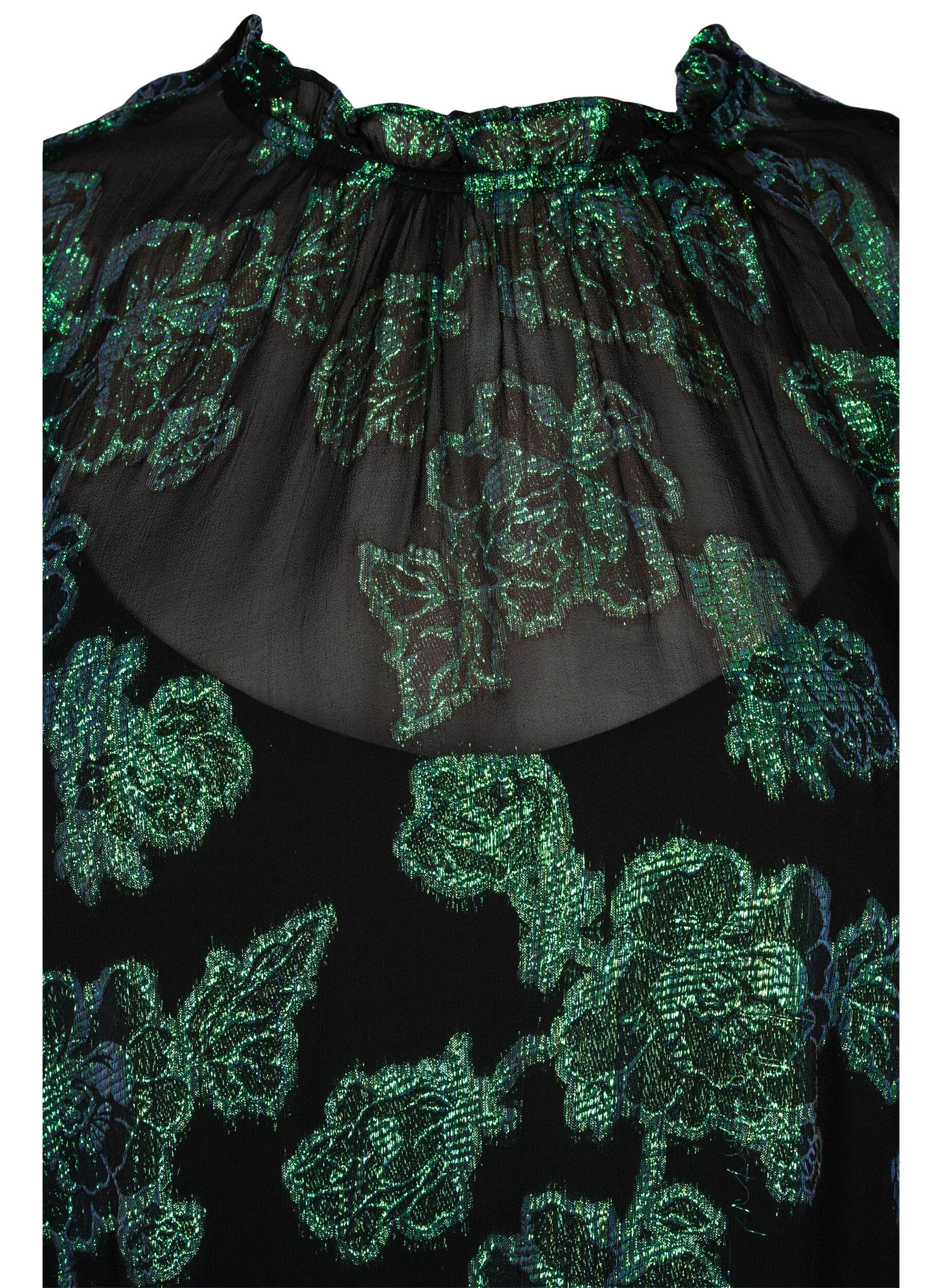 ZizziGebl&uuml;mtes Viskosekleid mit Lurexstruktur, Black w. Green Lurex, Packshot image number 2
