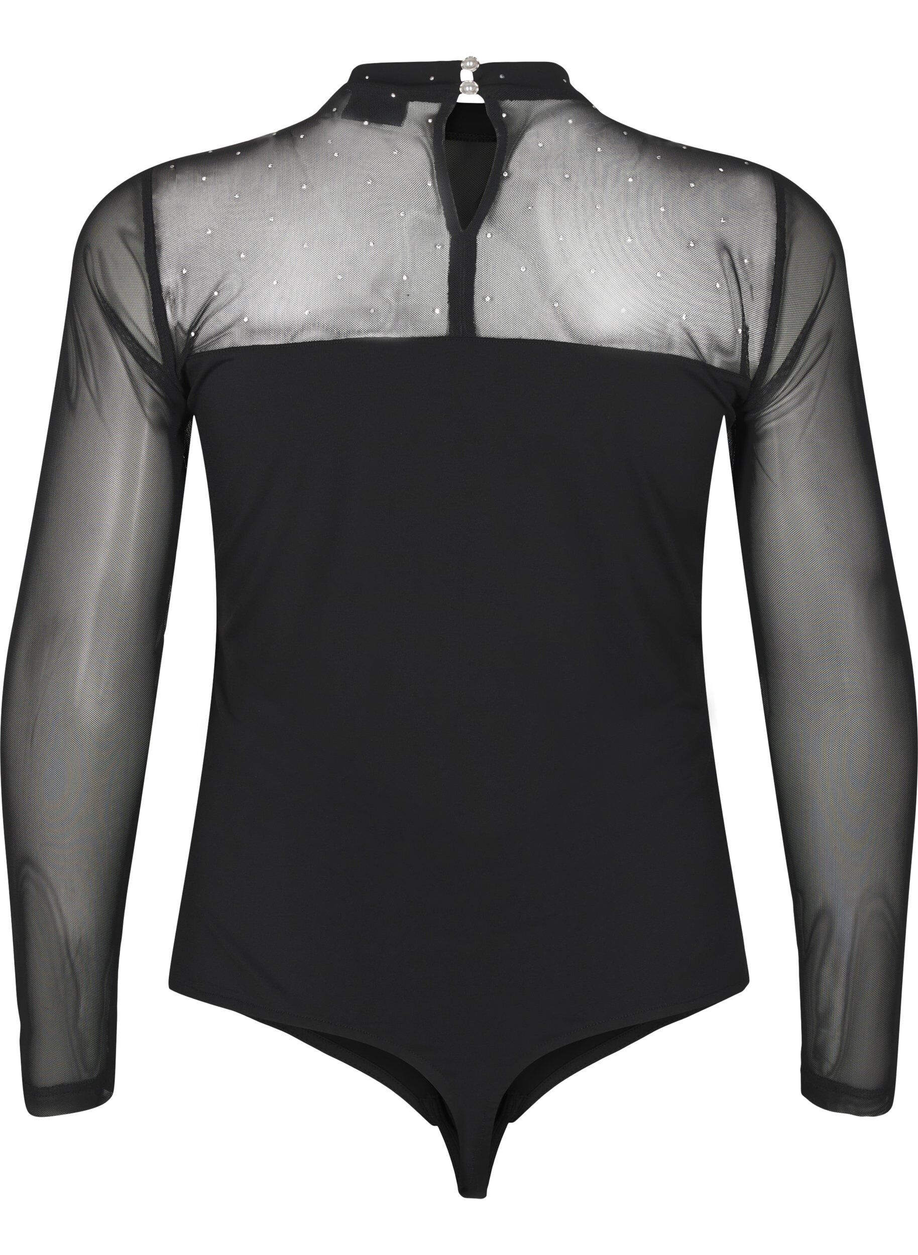 ZizziBody mit Nieten und langen Mesh-&Auml;rmeln, Black, Packshot image number 1