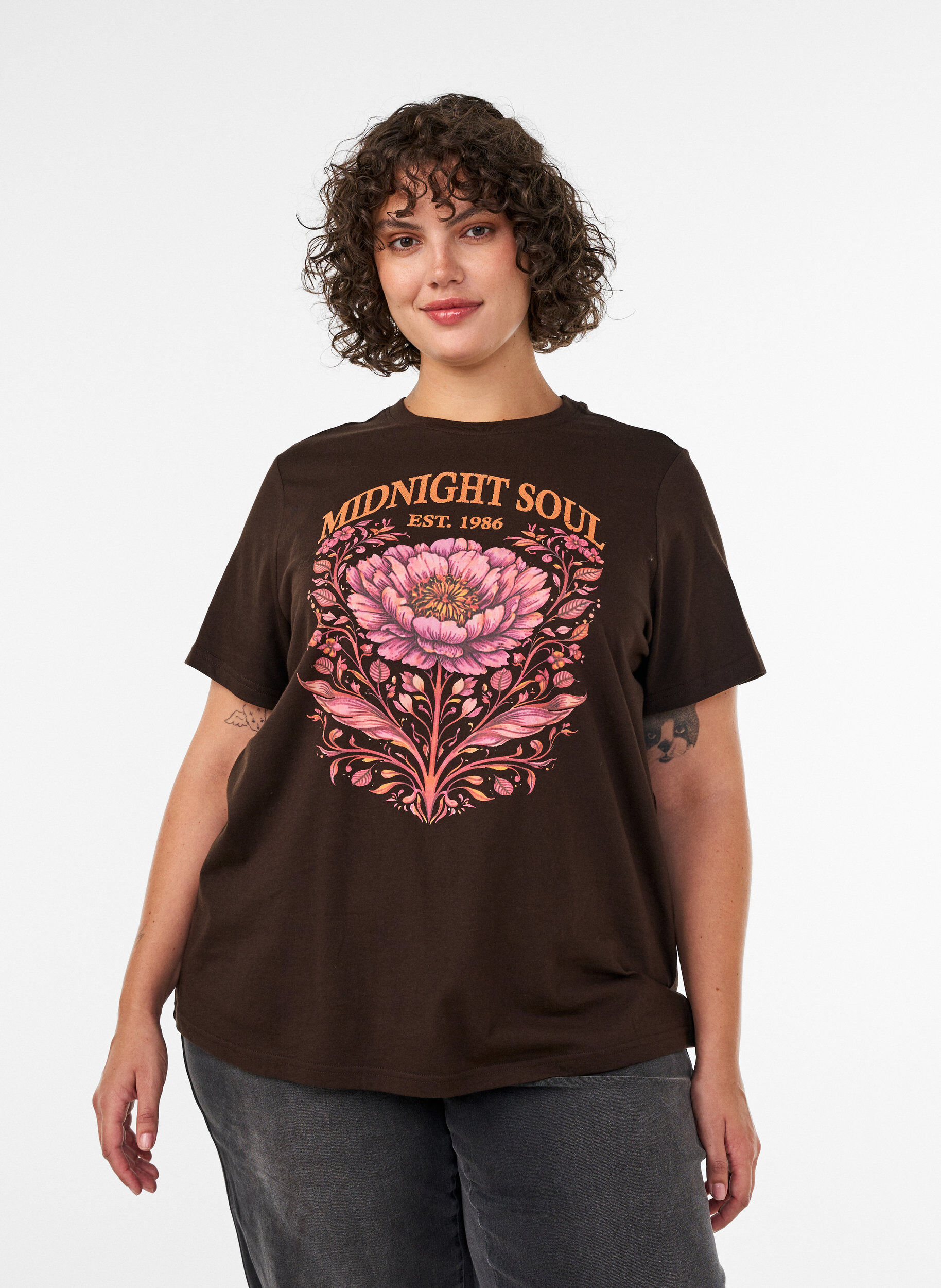 ZizziT-Shirt aus Bio-Baumwolle mit Frontprint, Braun, Model image number 0