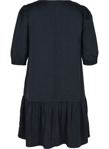 Kleid mit V-Ausschnitt und Smock, Black, Packshot image number 1