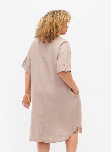Linen Kleid mit kurzen Ärmeln, Sand, Model image number 1