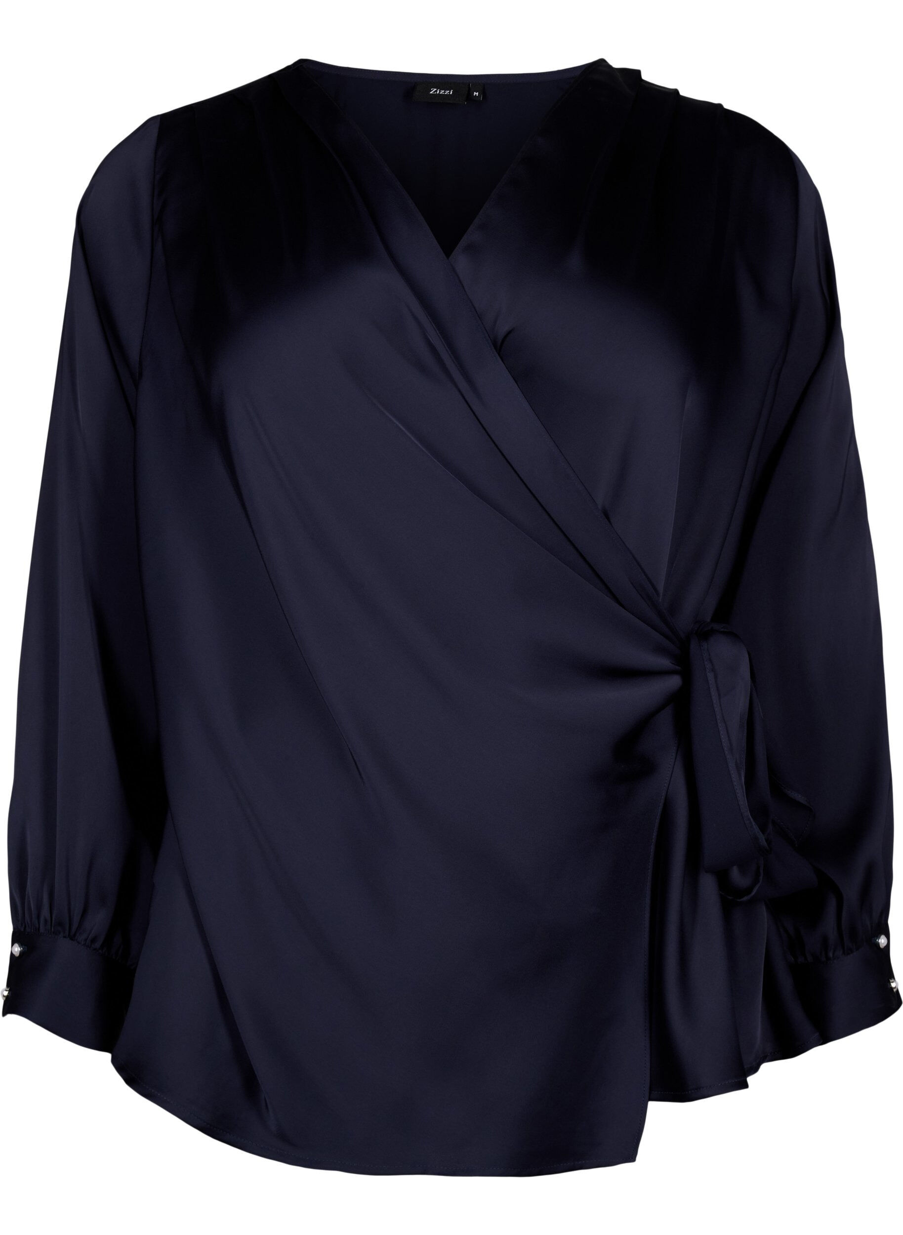 Zizzi Partybluse aus Satin in Wickeloptik, Night Sky, Packshot image number 0