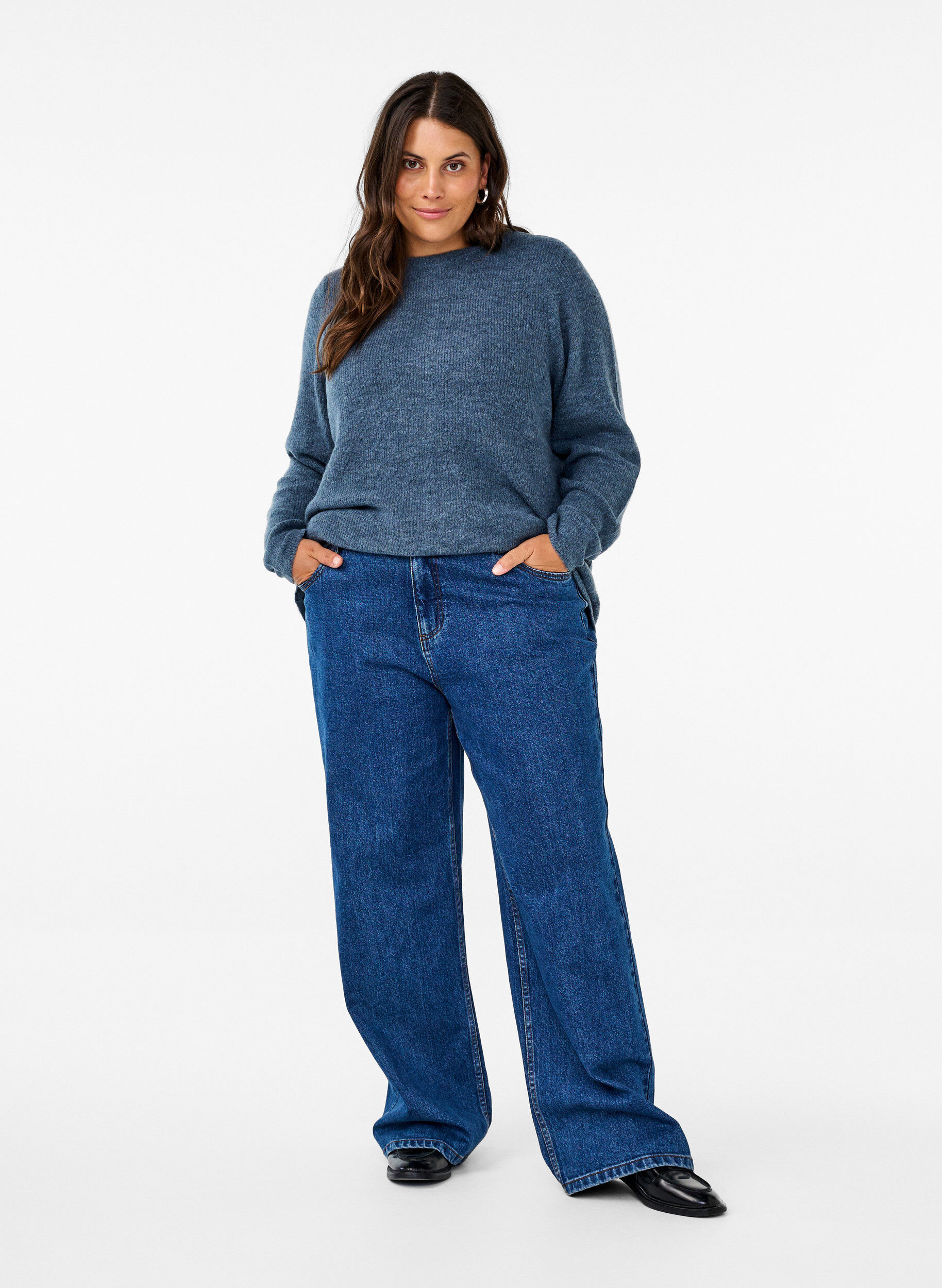 ZizziMelange-Pullover mit Rundhalsausschnitt, Bering Sea Mel., Model image number 2