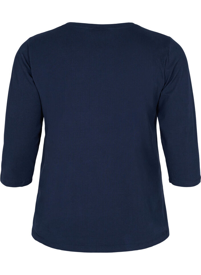 Basic T-Shirt aus Baumwolle mit 3/4-Ärmeln, Blau, Packshot image number 1