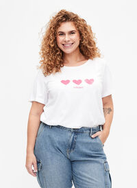 T-Shirt aus Baumwolle mit Rundhalsausschnitt und Aufdruck, B. White W. Hearts, Model