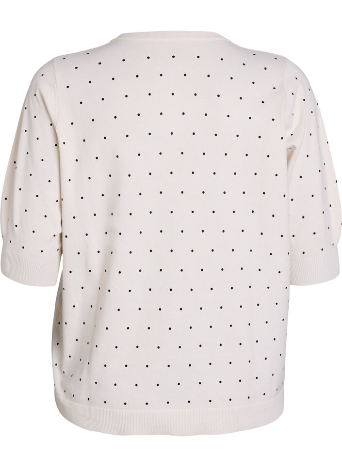 Stricktop mit Polka-Dot-Muster und kurzen &Auml;rmeln, Wei&szlig;, Packshot image number 1