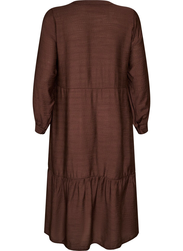 Kleid aus Viskose mit Stickerei und Stufenvolants, Braun, Packshot image number 1