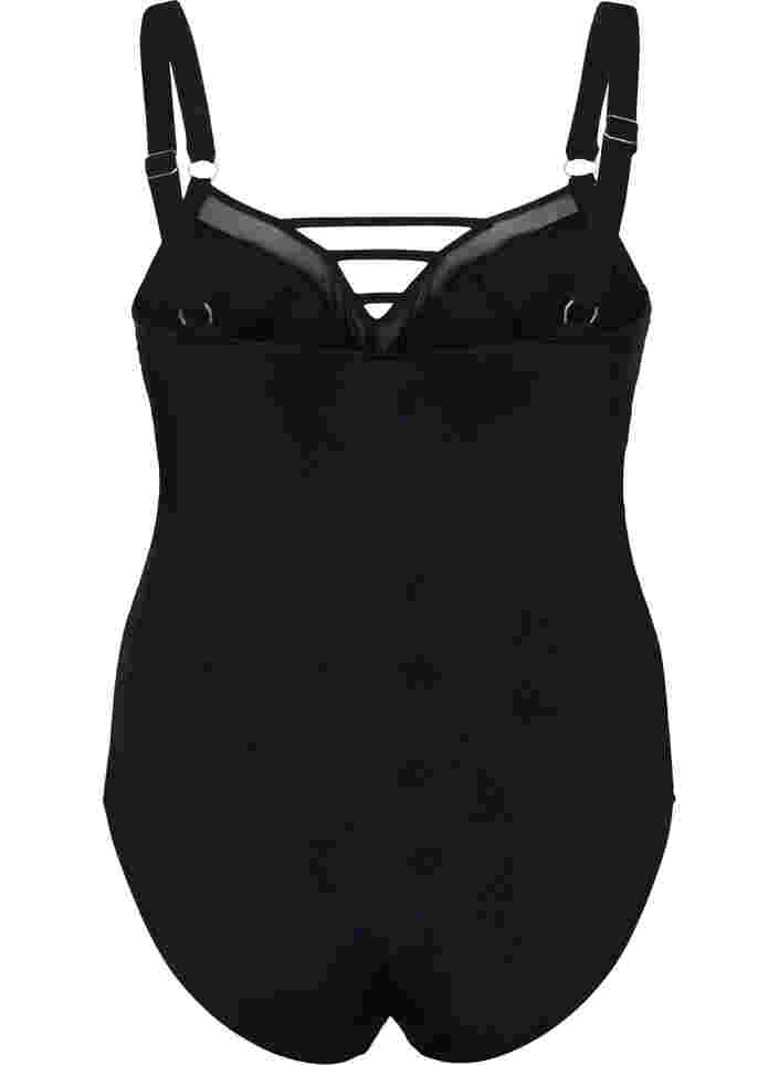 Badeanzug mit V-Ausschnitt und Mesh, Black, Packshot image number 1