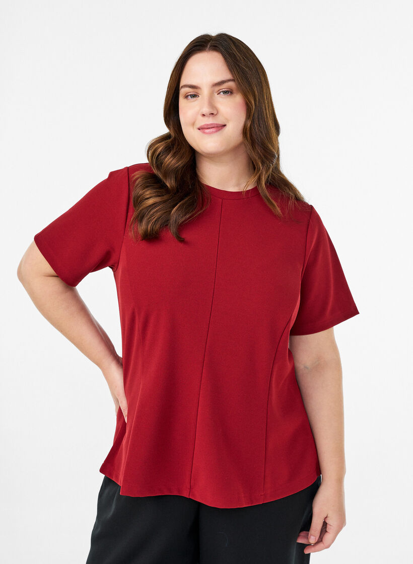 Kurzärmelige Bluse mit formgebenden Abnähern, Rot, Model image number 0