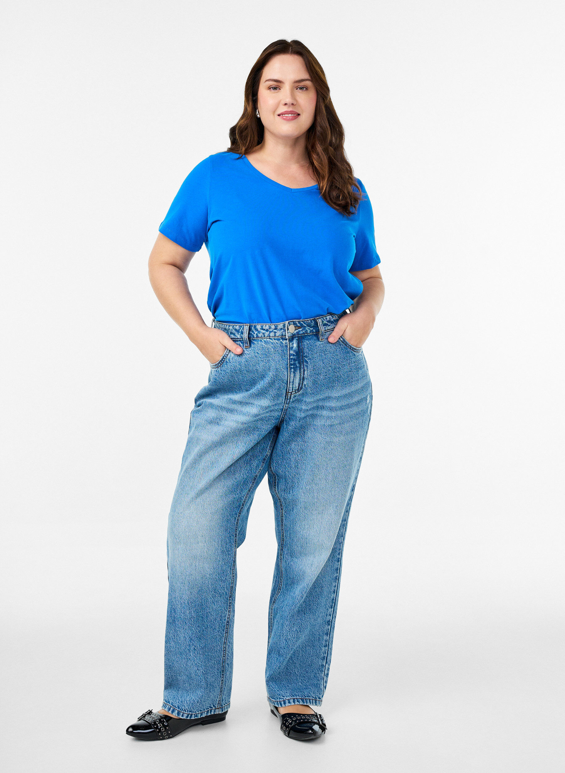 ZizziEinfarbiges Basic-T-Shirt aus Baumwolle, Blau, Model image number 1