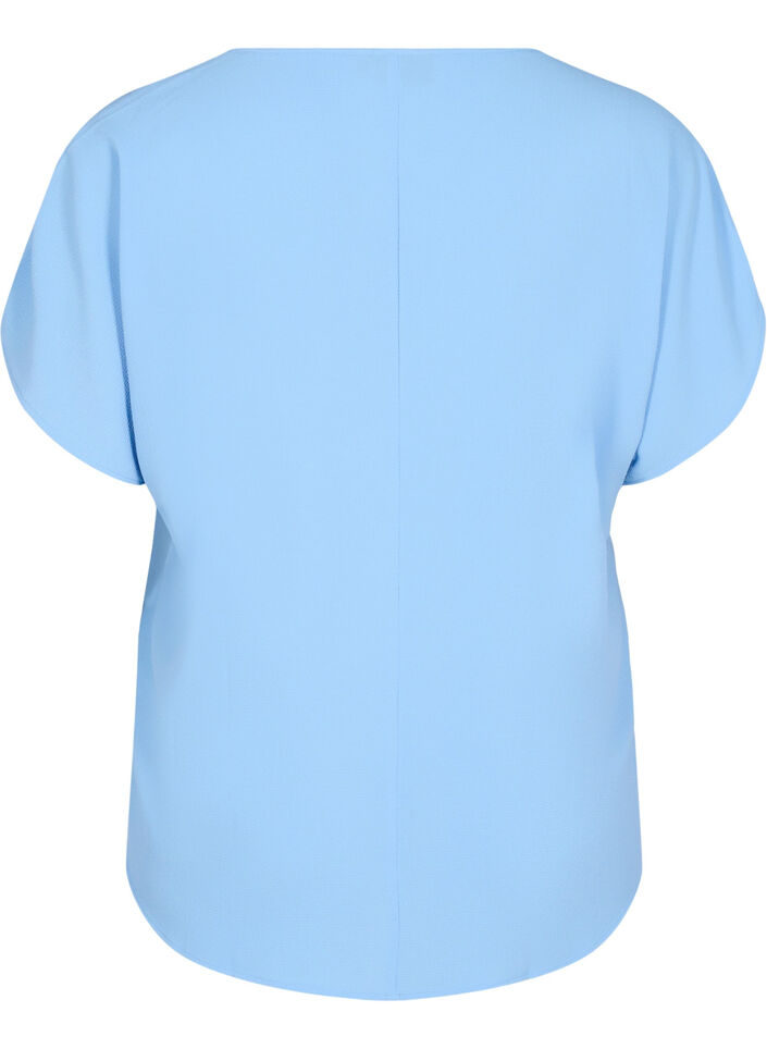 Bluse mit kurzen &Auml;rmeln und einem Rundhalsausschnitt, Blau, Packshot image number 1
