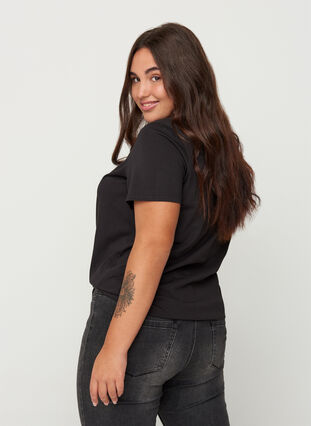 Kurzarm T-Shirt aus Baumwolle mit Nieten, Black, Model image number 1