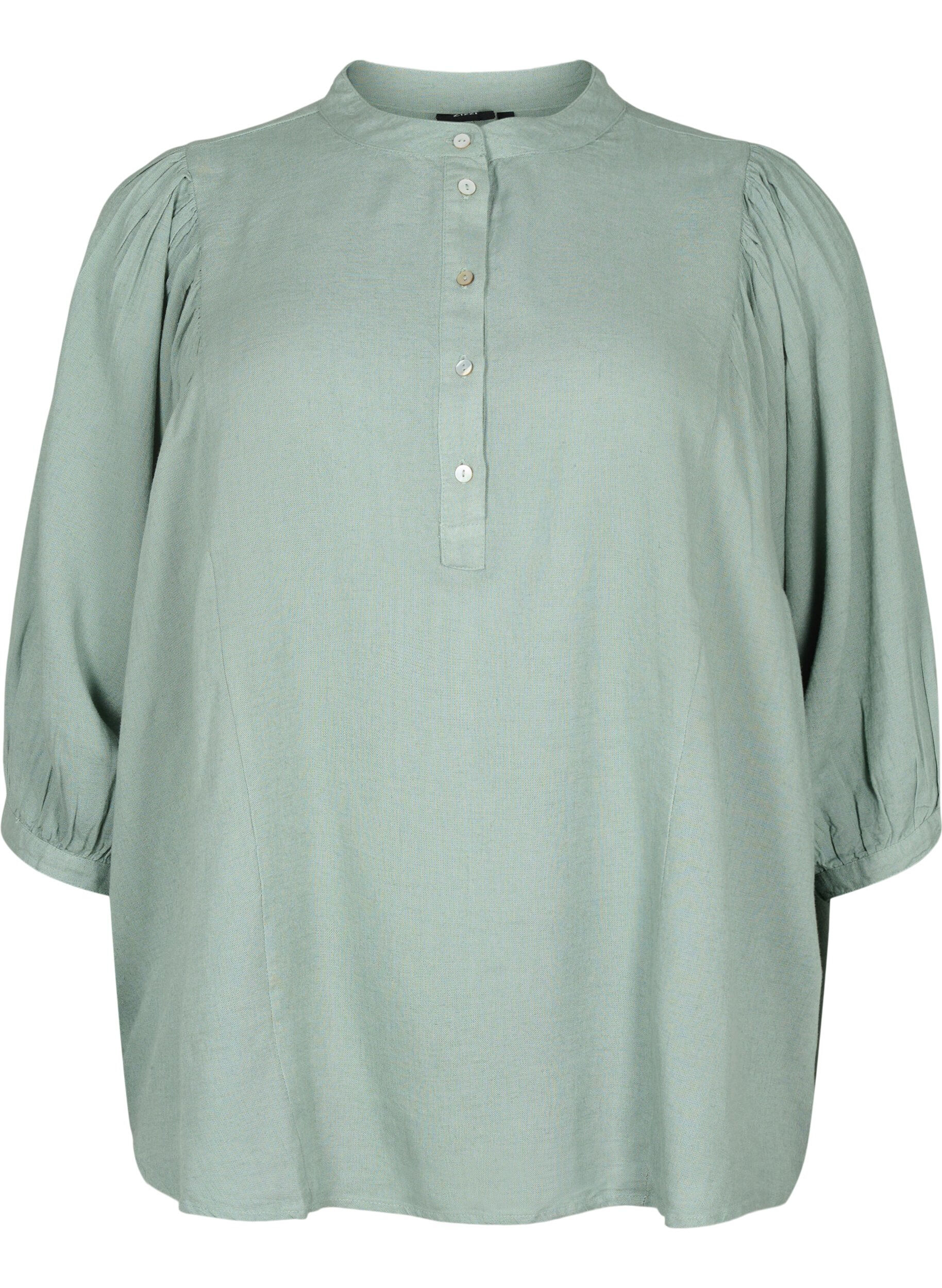 ZizziViskose-Leinen-Mix-Shirt-Bluse mit 3/4-&Auml;rmeln, Chinois Green, Packshot image number 0