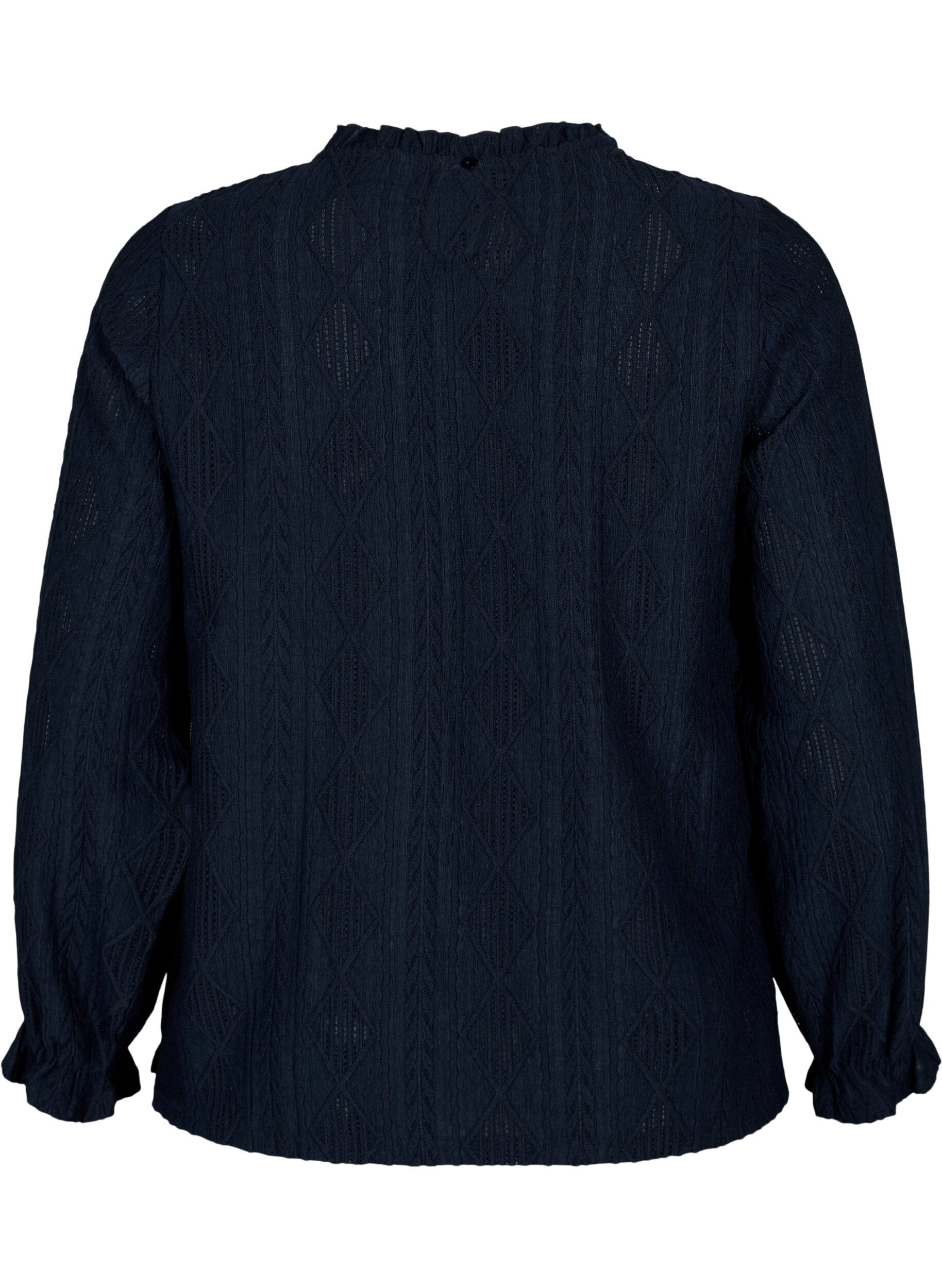 ZizziBluse mit R&uuml;schendetails und einem Ton in Ton gehaltenen Muster, Night Sky, Packshot image number 1