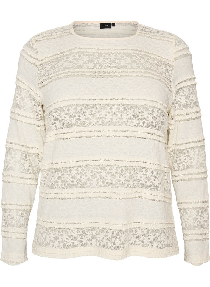 Bluse aus Spitze mit langen &Auml;rmeln, Vanille, Packshot image number 0
