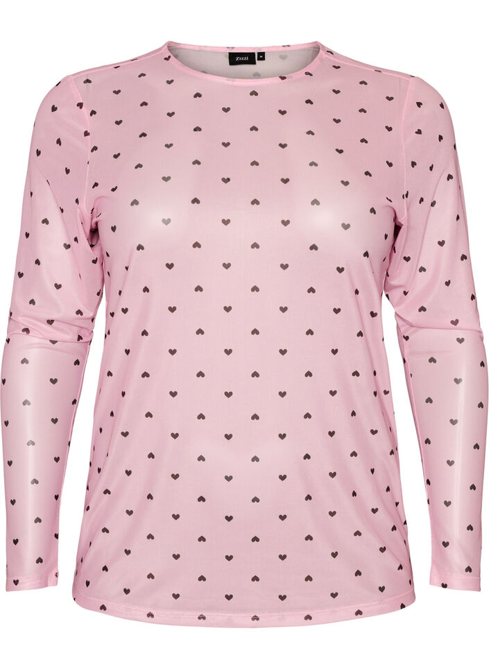 Bluse aus Mesh mit Print, Pink, Packshot image number 0