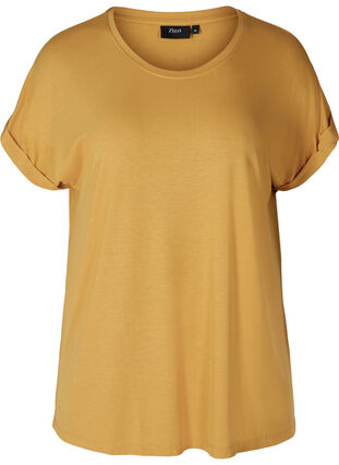 T-Shirt mit Rundhals, Honey Mustard , Packshot image number 0