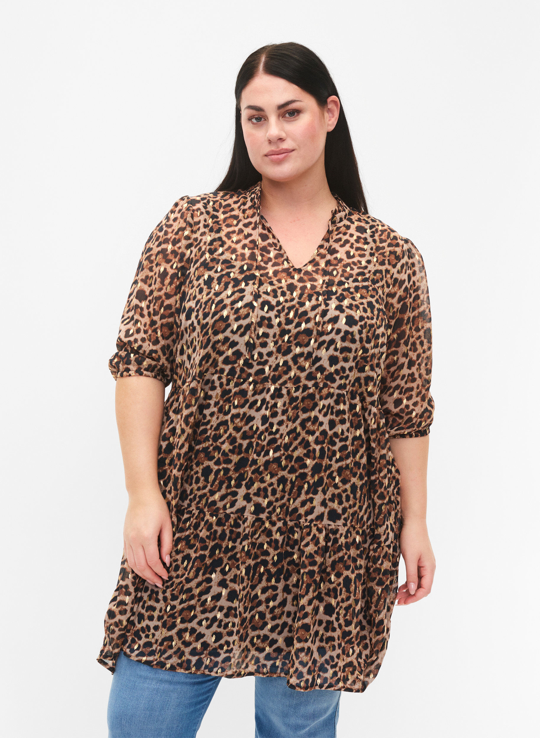 ZizziTunika mit Leodruck und Lurex, Leopard AOP, Model image number 0